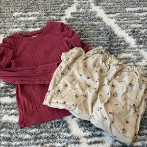 Burgundy Ribbed Top and Floral Cargo pants